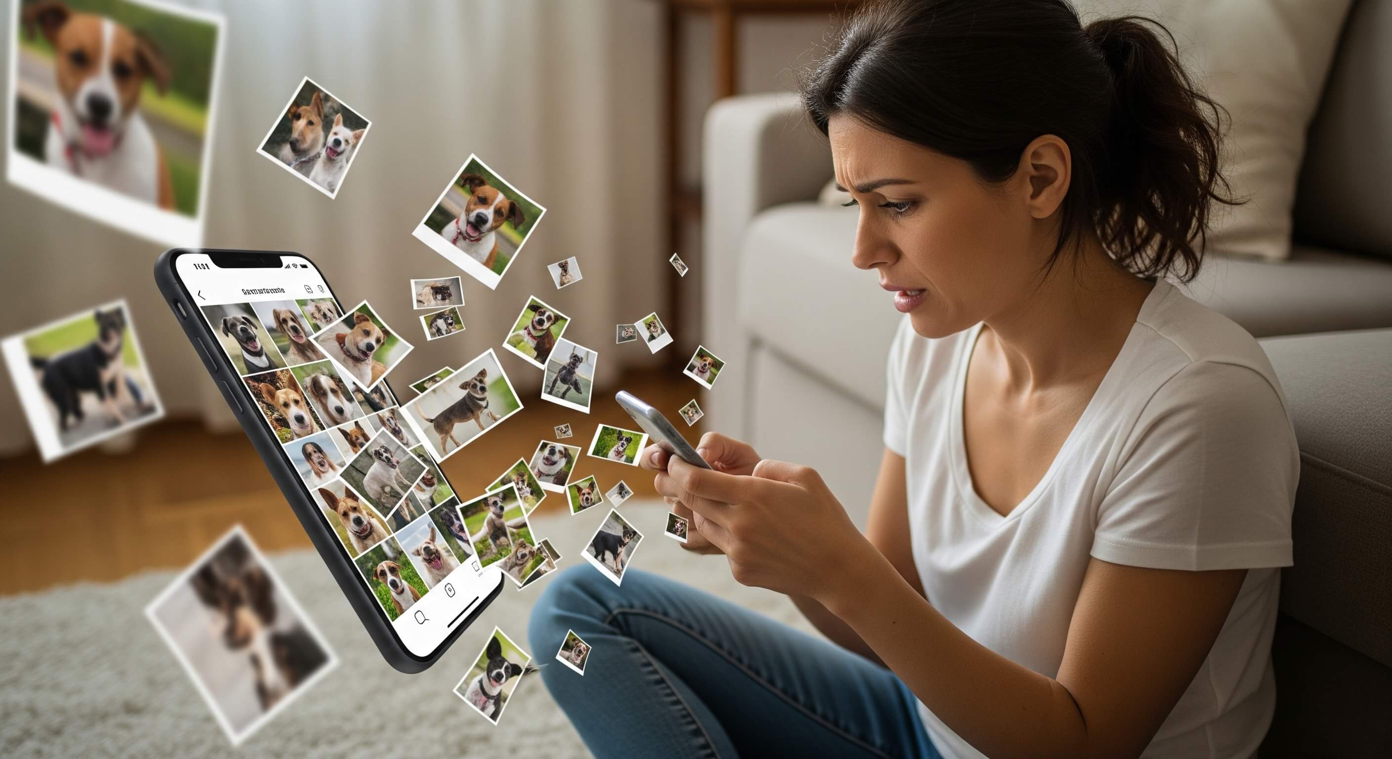 Ragazza stressata per le migliaia di foto che saltano fuori dal suo cellulare